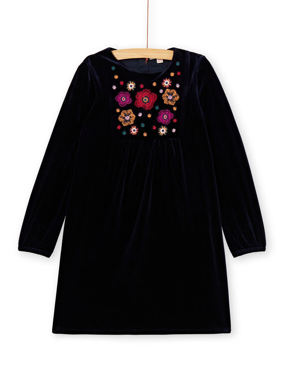 Robe en panne de velours, empiècement brodé KALUROB3 / 20W901P2ROBC205